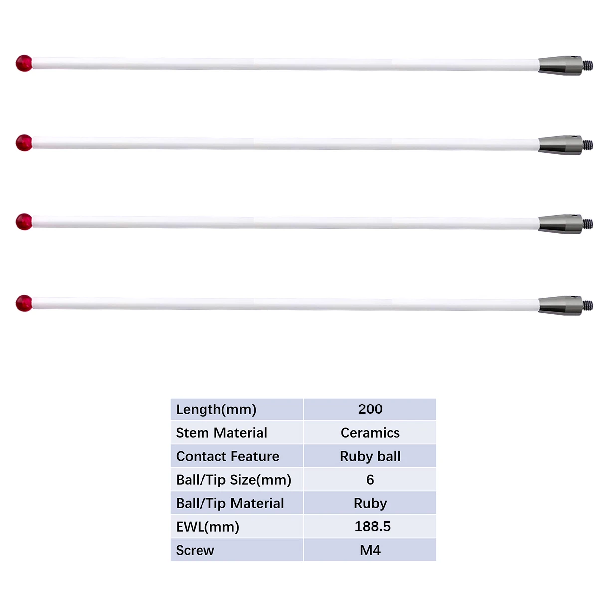 CNC Probe Stylus with 6mm Ruby Ball 200mm Length Ceramic Rod and M4 ...