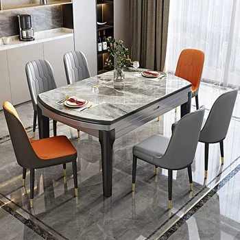 Wholesale hotel indoor small 6 and 8 furniture nordic design wooden pu leather modern luxury dining room table and chairs set