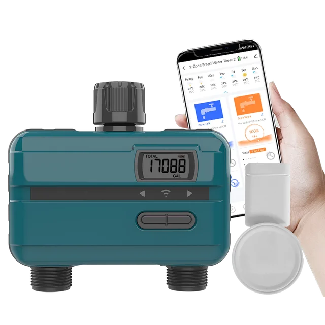 Smart 2-Zone Wifi Water Timer Wireless Remote Control Automatic Irrigation with Hose Faucet Sprinkler Plastic Material