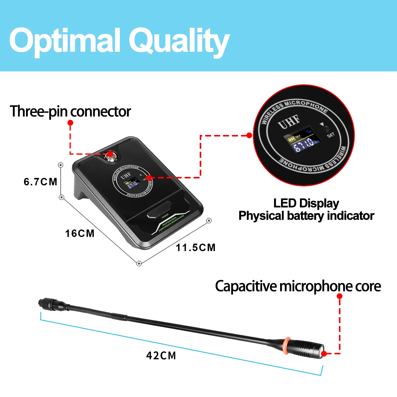D24 Wireless Gooseneck Microphone System 4-Channel Table Mic for Conference Press Meeting Room Cardioid Polar Pattern Made Metal