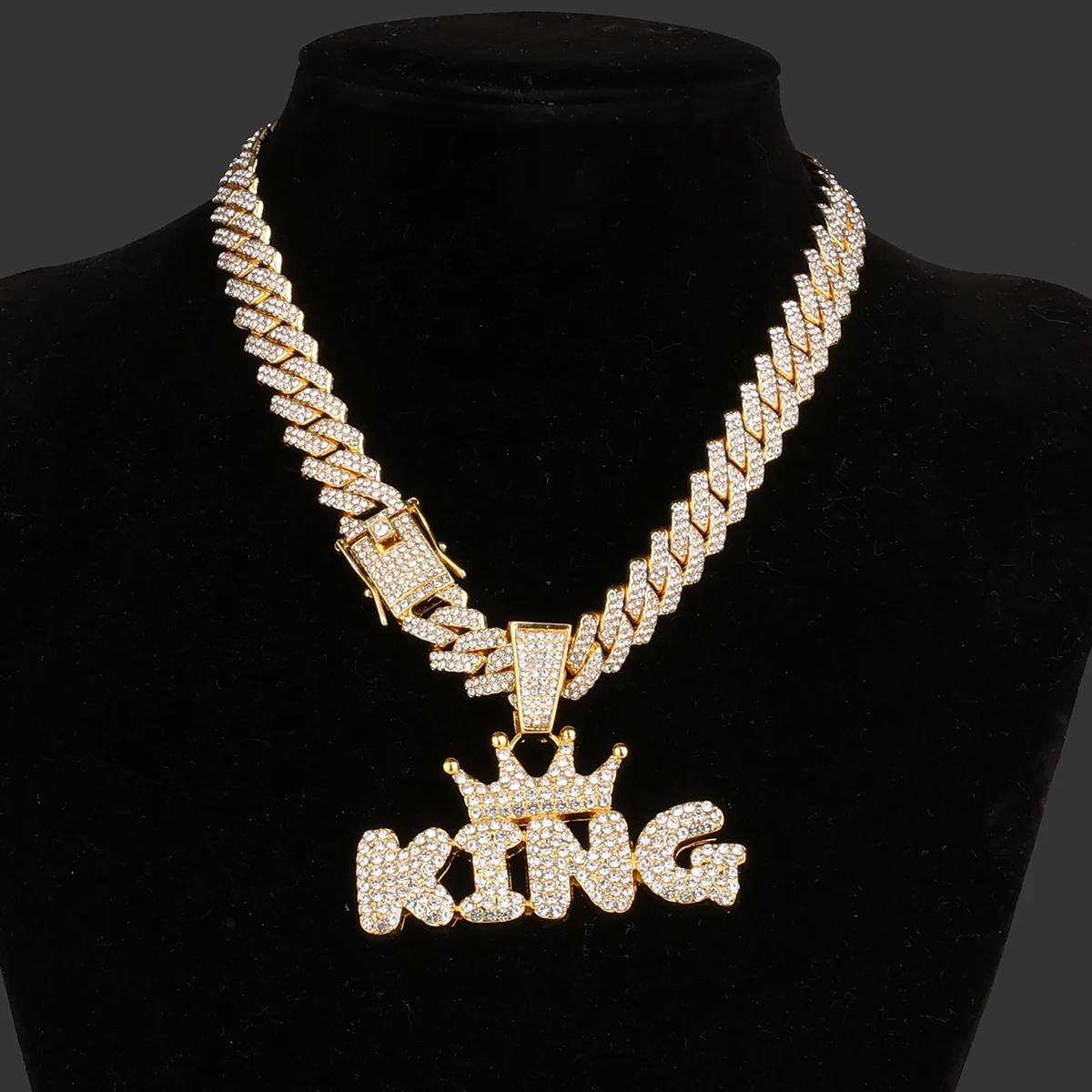 Hip Hop Crown King Pendant Necklace with Iced Out Cuban Link Chain for Men - Bling Rapper Pendant Jewelry