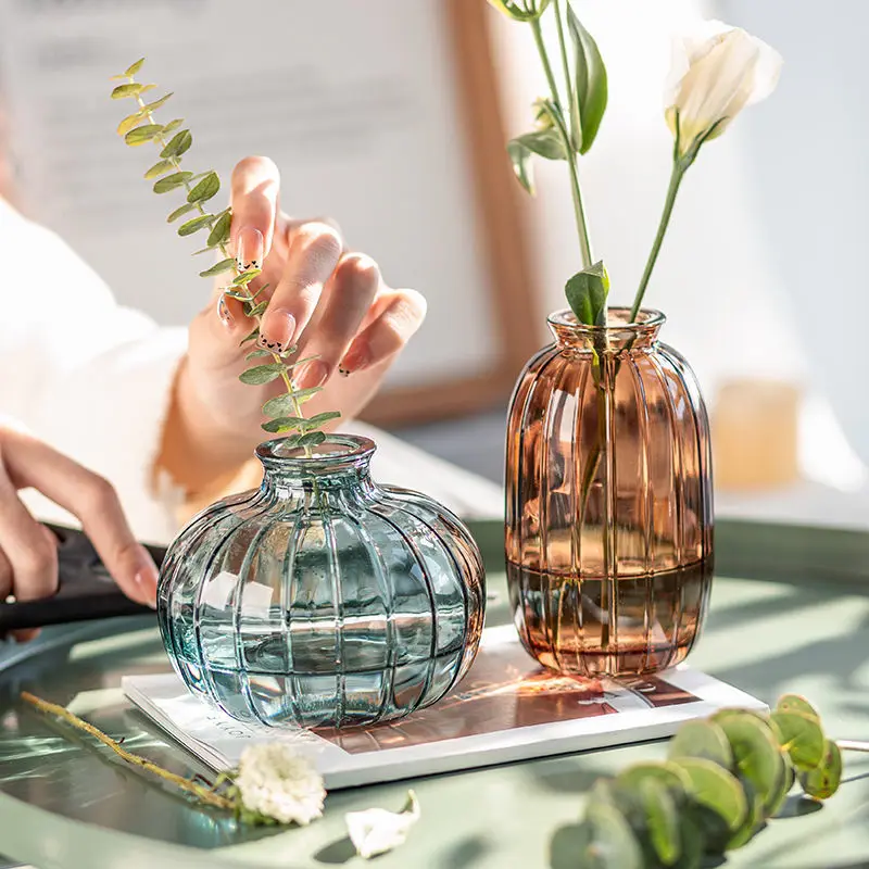 Hot Sale Colored Simple Glass Vase Minimalist Small Mouth Vase Flower