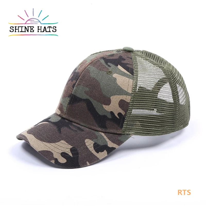 distressed camo trucker hat