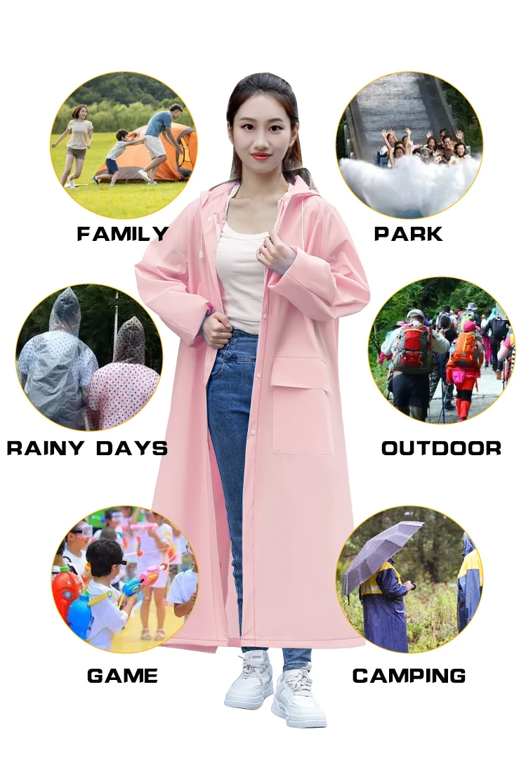 High Quality Portable Reusable Waterproof Raincoat Single-Person Motorcycle Rain Coat with Hood Adult Women Men Made Plastic factory