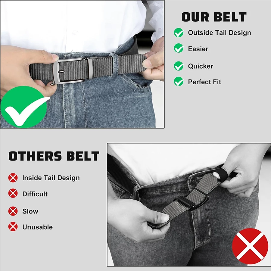 Wear-resistant Breathable Reversible Ratchet Belts Men Tactical Men Nylon Web Outside Tail Golf Belt