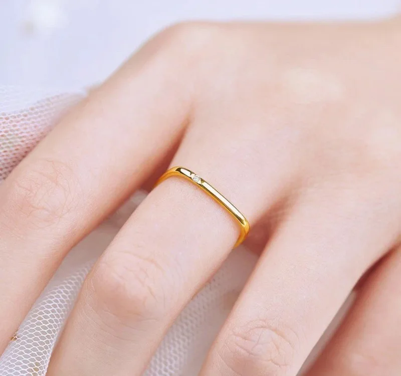 Fashion Jewelry Rings Collection Simple Stainless Steel PVD 18k Gold Plated CZ Ring for Women