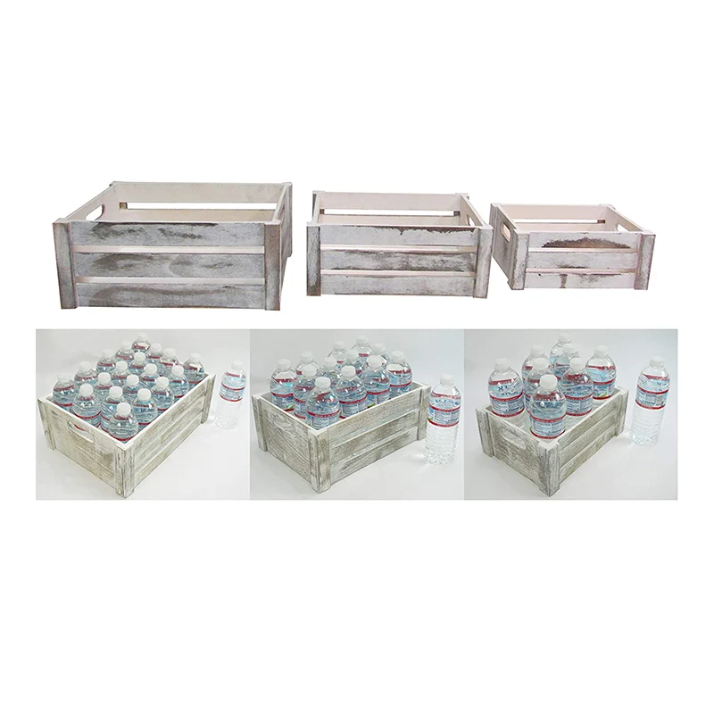 Rustic Wooden Crates With Handles,Hand Crafted Unfinished Crate Set