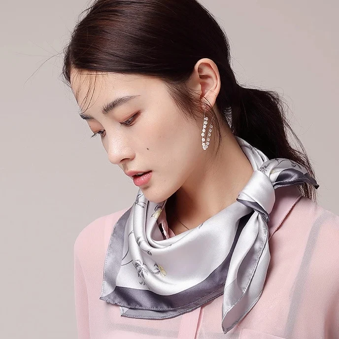 100% Silk 20" small Square Scarf Women neckerchief Wrap beige pink gray JH17-31