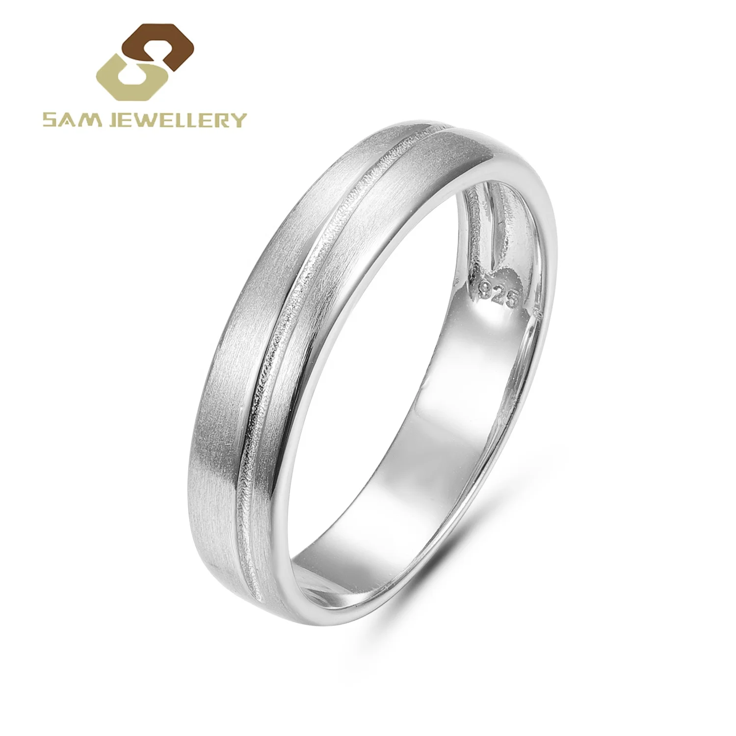 Retro Matt Polish Curve Intent 14K Gold Plated Plain 925 Sterling Silver Design Wedding Rings for Men