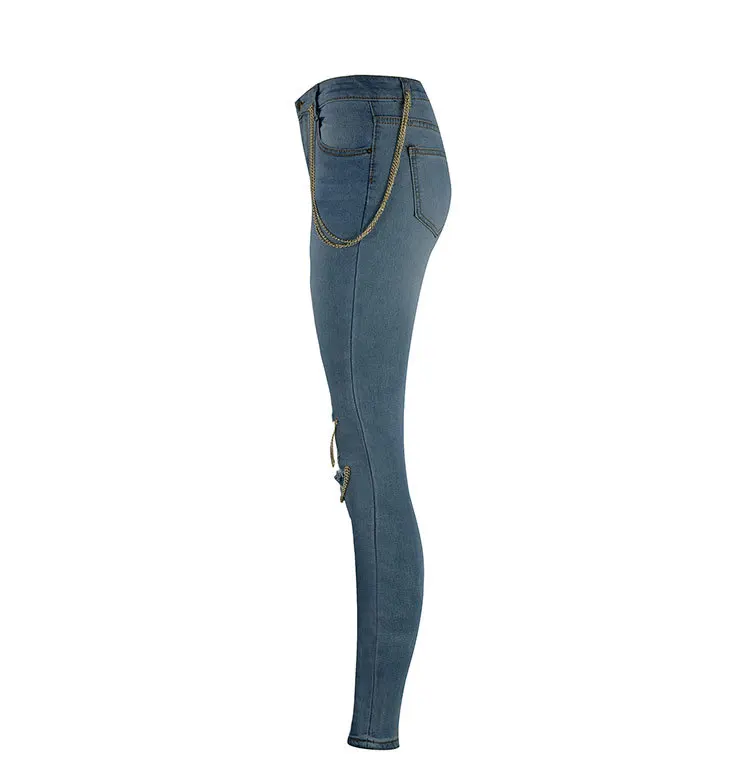 Jeans Ajustados con Aberturas JL478, Jeans Rotos con Cadena, Pantalones  Vaqueros Transpirables para Mujer, Primavera, Talla Grande
