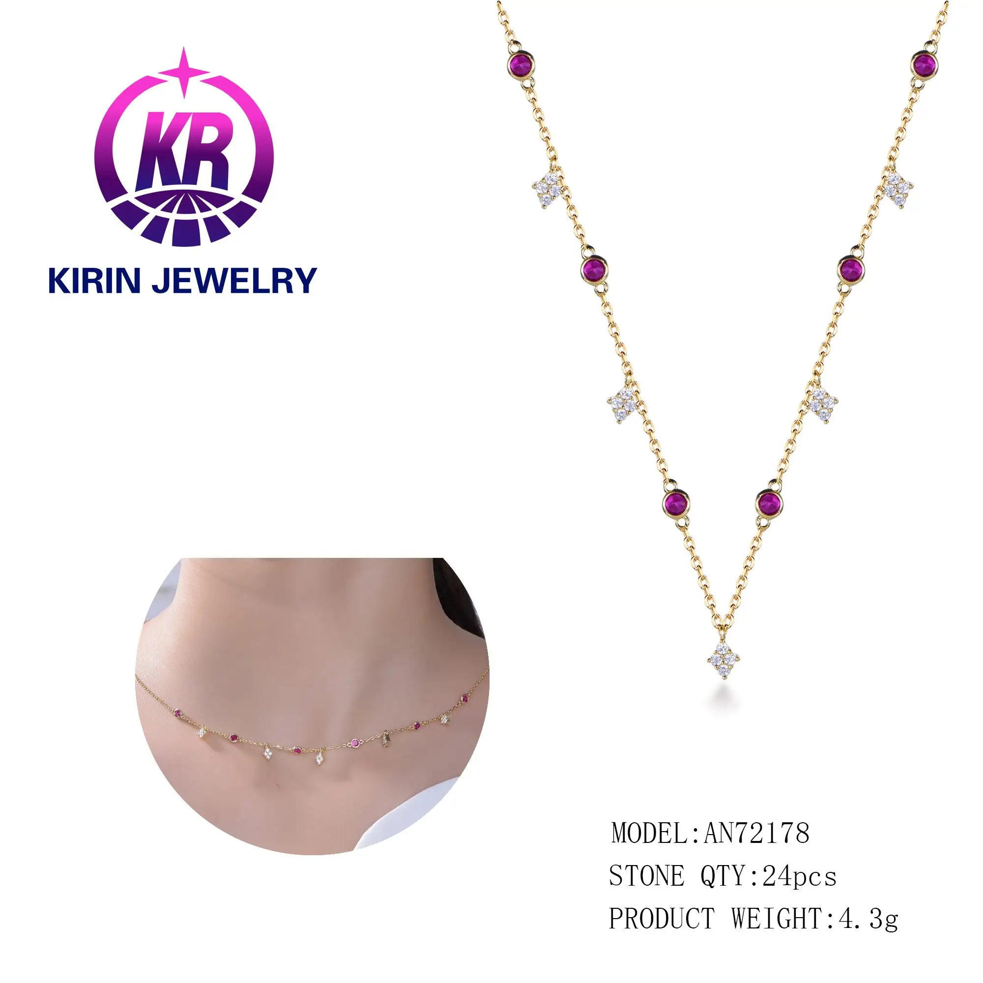 New Fashion Trendy Colorful Diamond Sterling Silver 18k Gold Necklace For Women