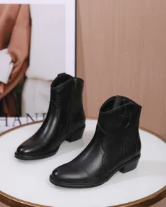 Genuine Leather Black Mid-Calf High Top Waterproof Anti-Slip Breathable Comfort Height Increasing Autumn Winter Snow Boots