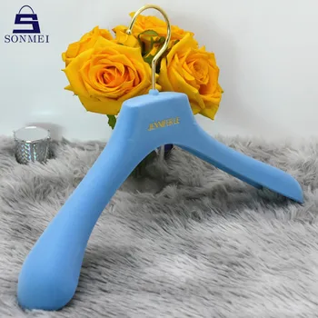 Flocking Hot Stamping Velvet Jacket Custom Blue Thick Coat Hangers
