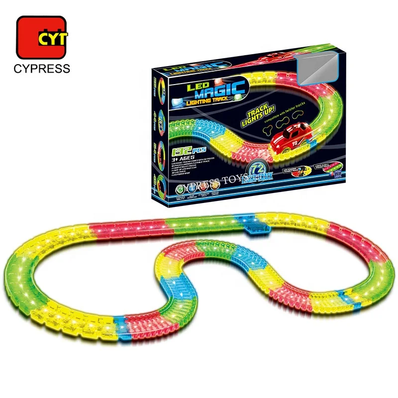 Popular Toys Luminous LED Slot Car Race Track  Car Tracking System Slot Car Race Track 132PCS
