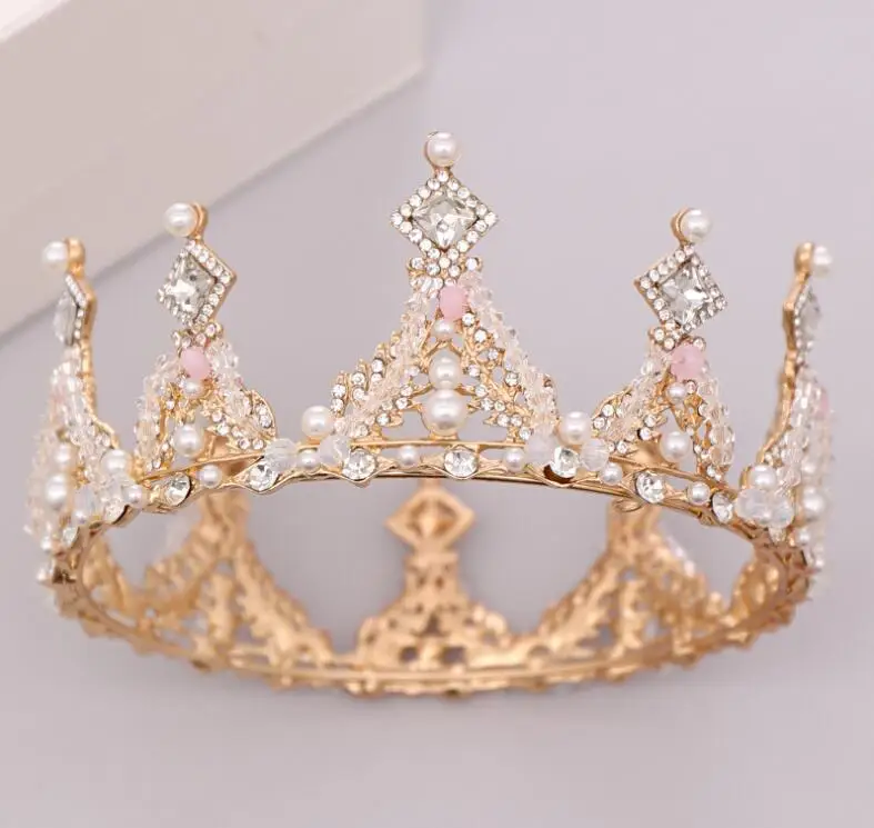 Тиары в стиле барокко для женщин винтажные золотистые украшения волос с кристаллами