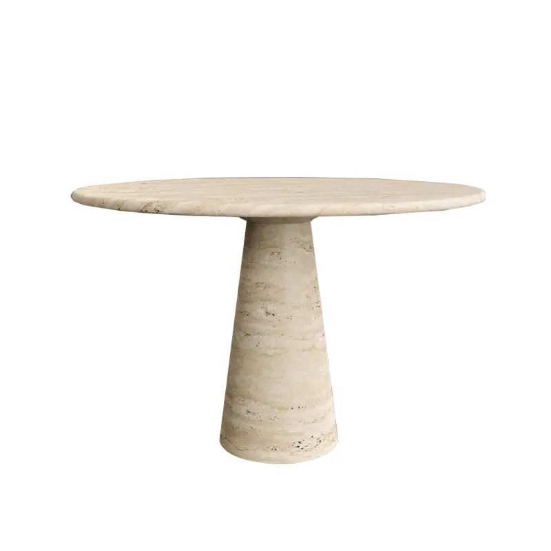 HZX Round to Oval Customized Nordic Funiture Pedistal Table Marble Columns Base Modern Travertine Round Marble Dining Table
