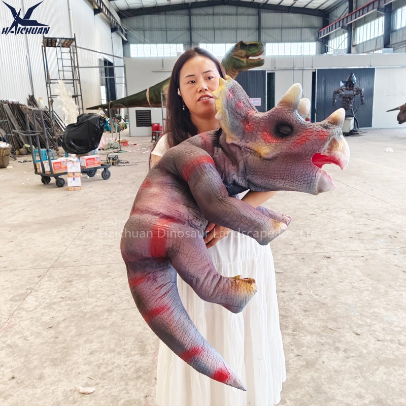 3D Realistic Hand Puppet Toy for Christmas Gift Animatronic Life Like Baby Triceratops Dinosaur Puppet for Amusement Park Mall