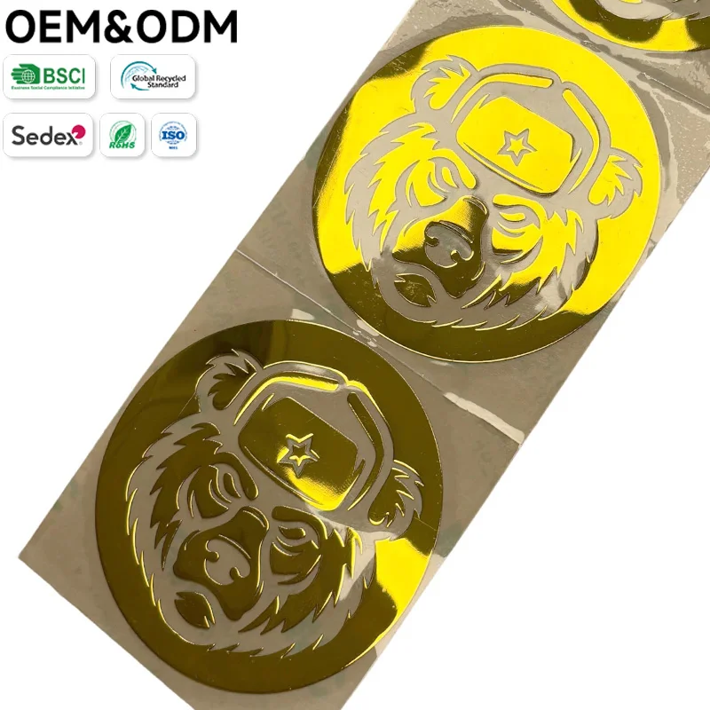 Custom Gold Metallic Transfer Sticker Shiny Foil Bear Logo Decal