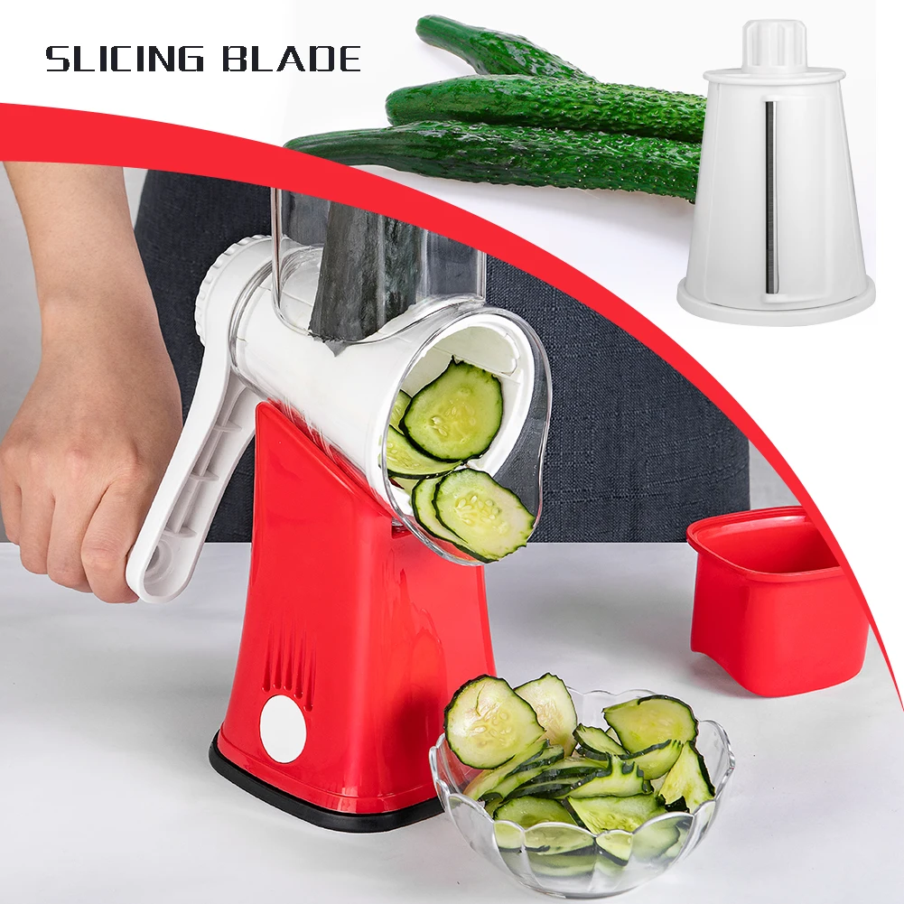 Source Manual Food Processor Rotary Cheese Grater for Kitchen Drum Grate r  3 in 1 Blades Vegetable Grater Shredder on m.