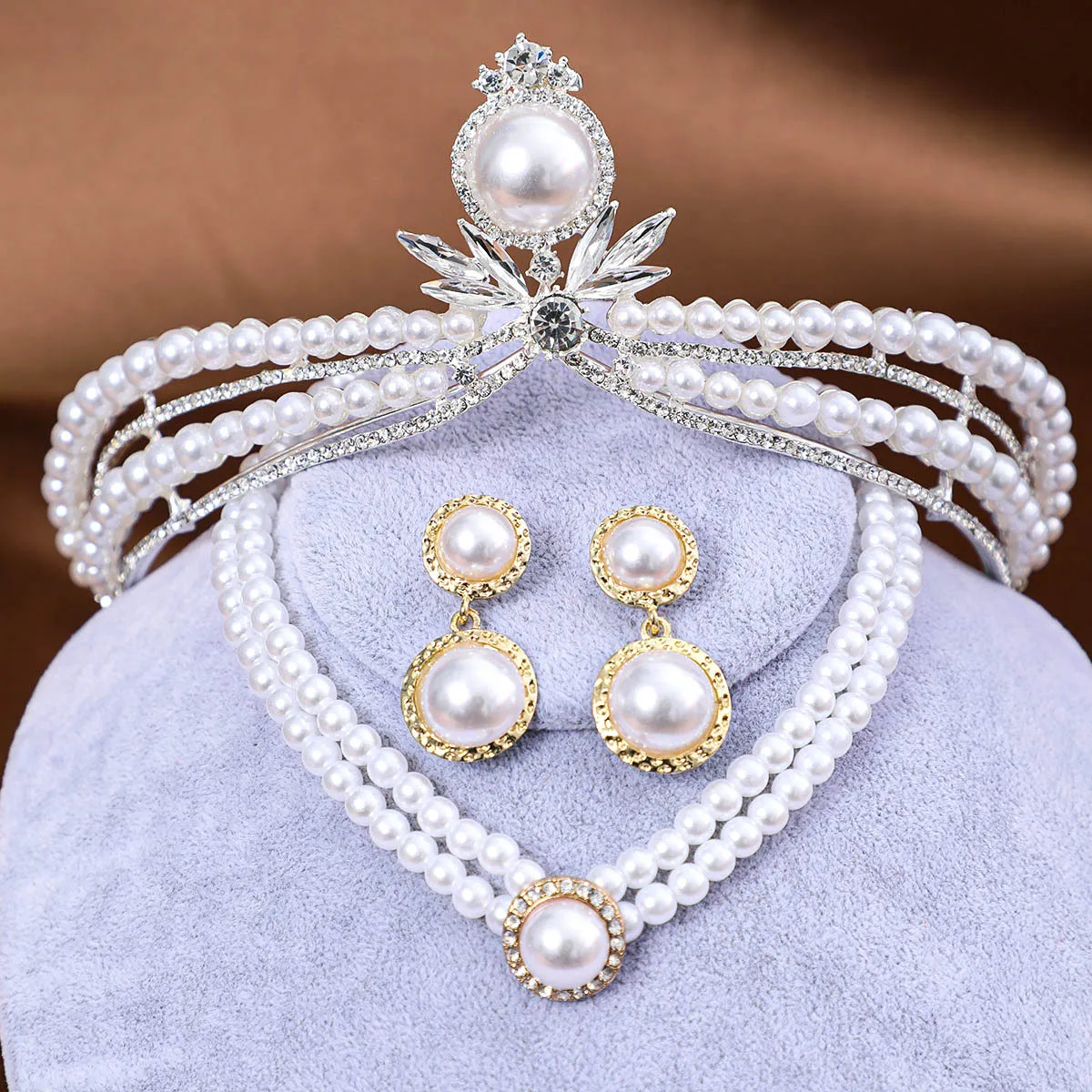 Baroque Retro Gold Crystal Beads Pearl Butterfly Jewelry Sets, Rhinestone Choker Necklace Earring Tiara Wedding Dubai Jewelry popular Set