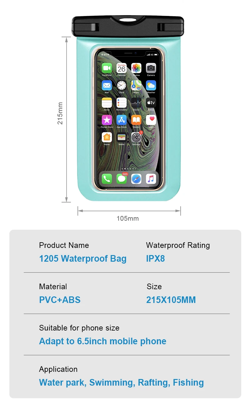 Hot Selling Outdoor Portable PVC IPX8 100% Waterproof Cell Phone Case Colorful Waterproof Phone Pouch