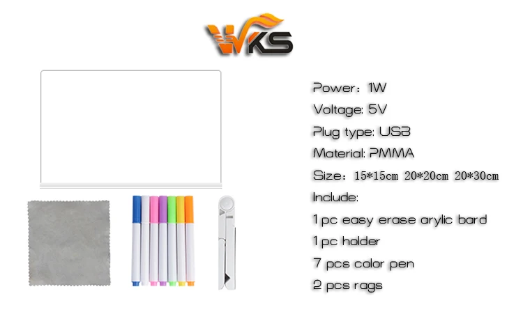 LED Message Board with 7 Color Pen/Stand Luminous Acrylic Message Board Dry Erase Board Lighted Note Pad for Desk Notes