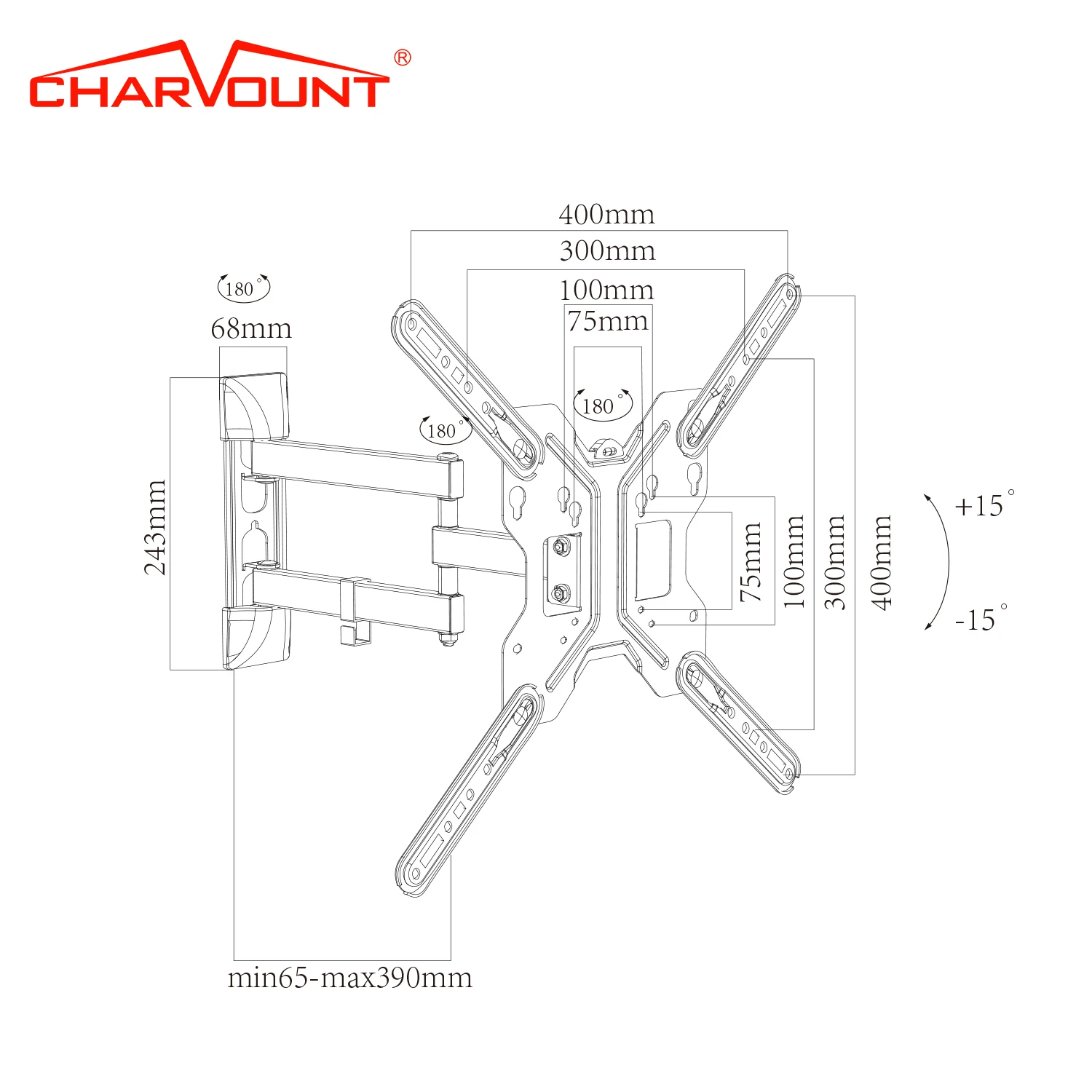 Charmount 180 Degree Swivel Tv Hanger Max Vesa 400*400mm Universal