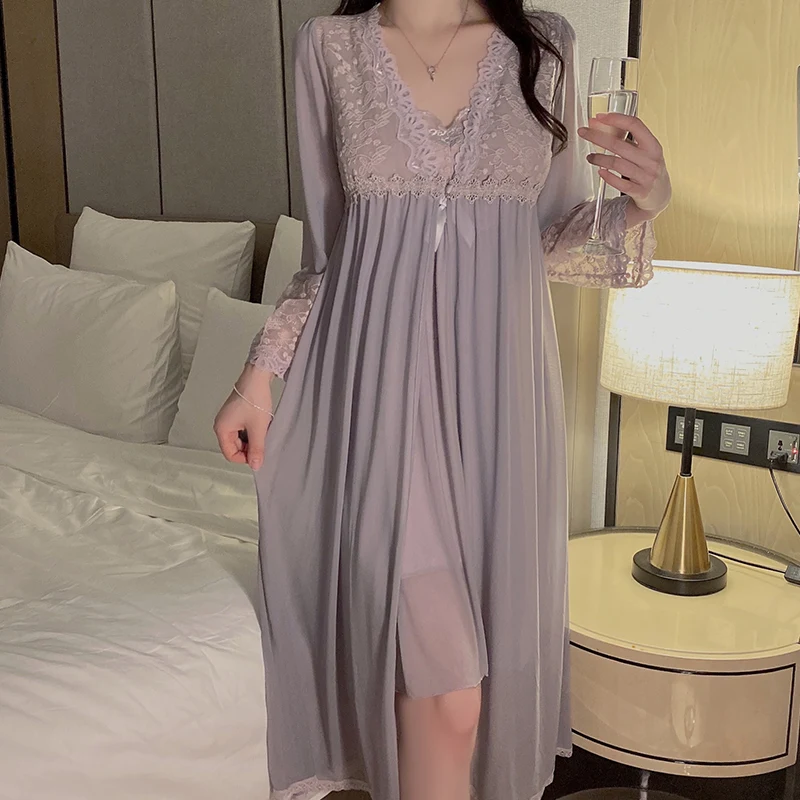 Abito In Raso Stile Pigiama Principessa, Con Pizzo, Maniche Lunghe, Rosa, Vintage