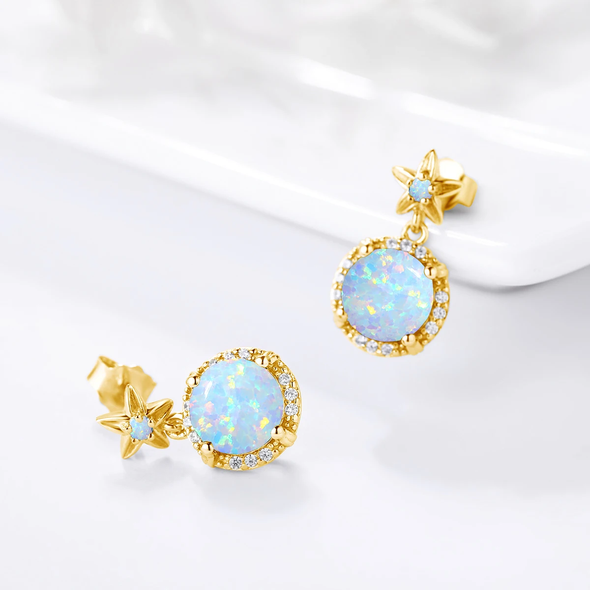 Factory Custom Trendy High Quality Real 925 Silver Jewelry Wholesale Women Birthstone Gemstone 18K Gold Opal Studs Earring