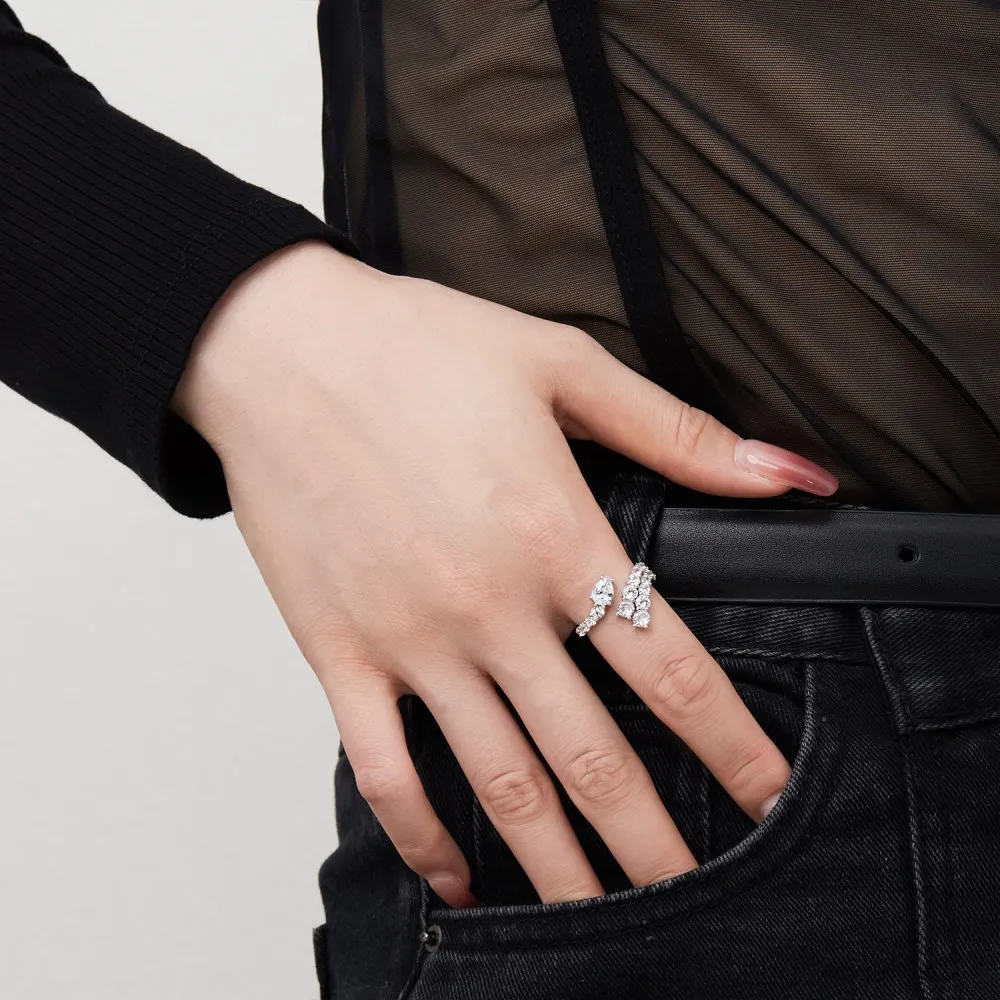 S925 Sterling Silver Niche Ins Fashion Light Luxury Rattan Wrap Women's Snake-Shaped Ring Lab Diamond Silver Fine Ring