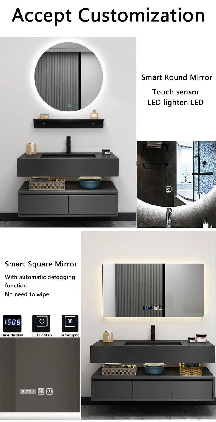 Modern Wall Mounted Matte Black Slate Bathroom Vanity Set