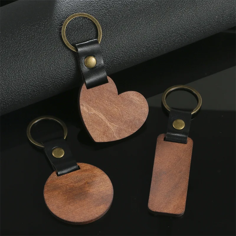 custom wood pu leather keychain for