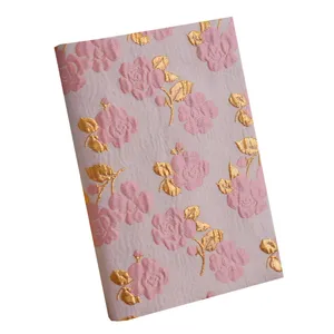 Wholesale Customizable Logo Notebook Gold Pink Rose Retro Style Relievo Planners Imitation Leather Cover Journal