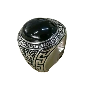 Keiyue Direct Factory Sale Men's Silver Moss Agate Ring with Black Stone for Weddings Parties Wholesale Jewelry From China