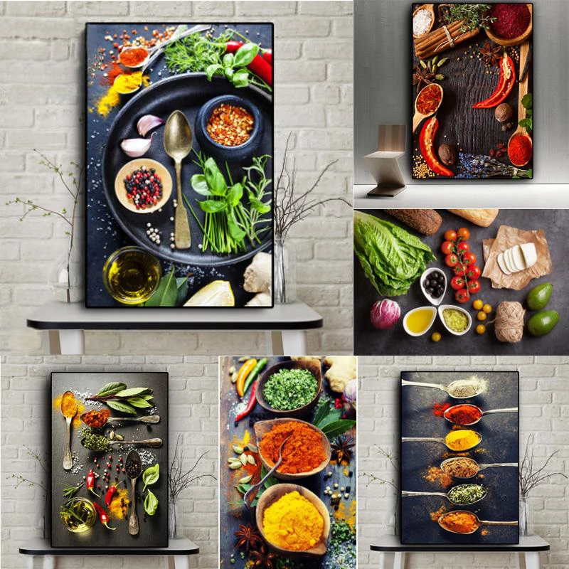 Modern Cooking Spices Canvas Wall Art Food Painting Poster Home Cafe Decoration