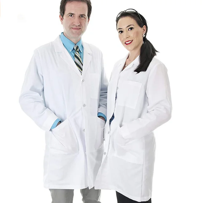 Unisex Polycotton Laboratory Coat Nurse Uniform Long Sleeve Medical Overall Coat 