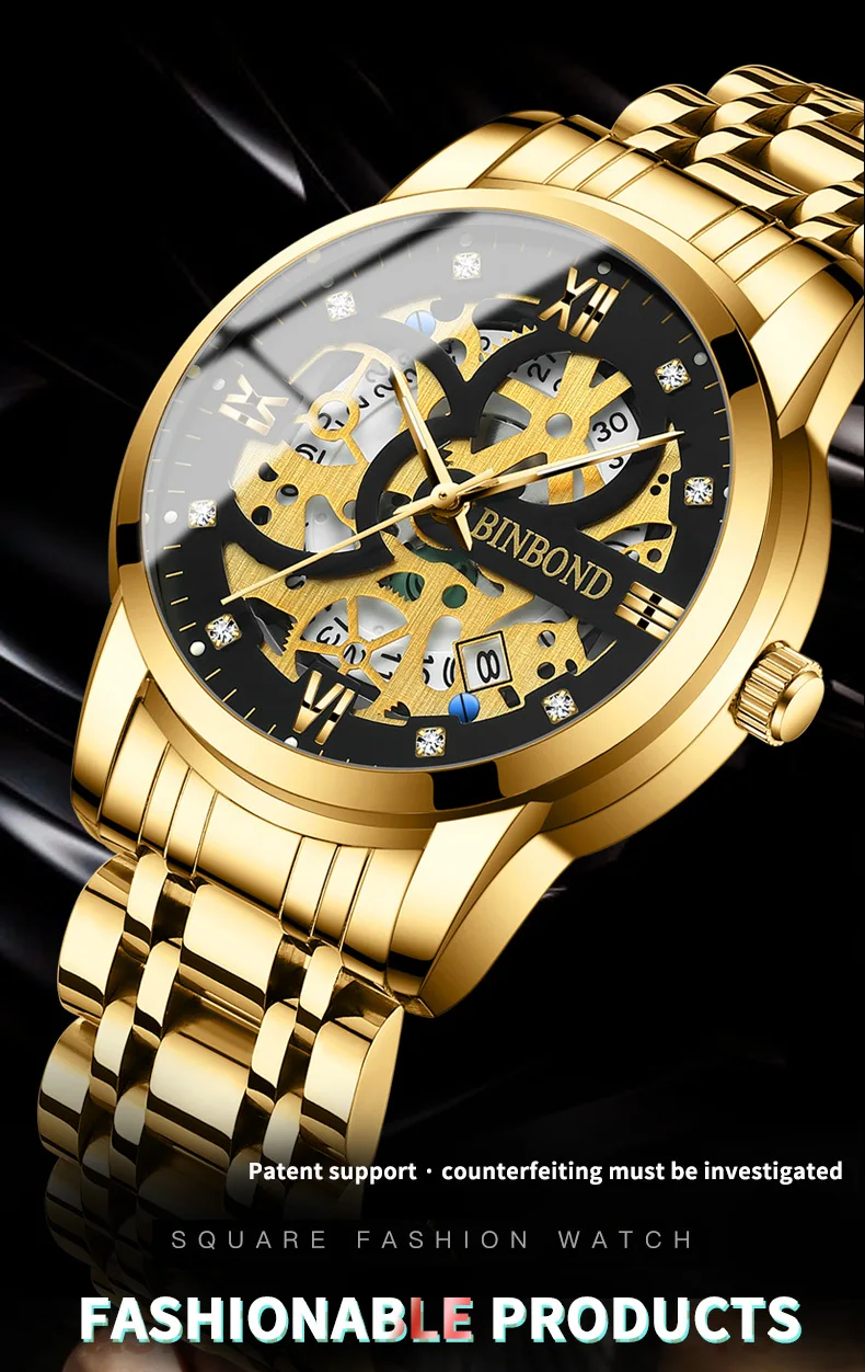 Binbond 6656 Popular Men's Quartz Watches 3ATM Waterproof Week Auto Date High Quality Watch Fashion Luminous Hands Wristwatches