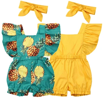 Summer Cute Jumpsuit Bloomers Newborn Baby Girl Clothes Fly Sleeve Pineapple Baby Romper Set