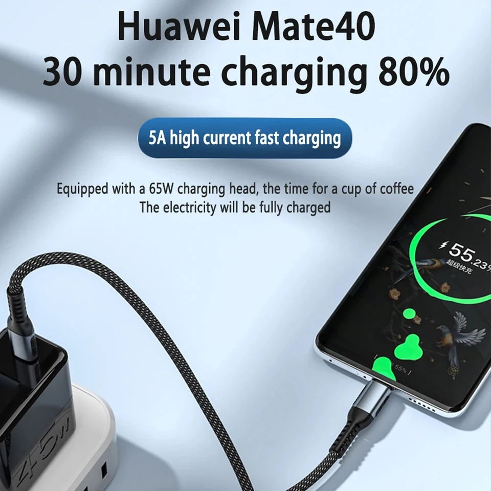 2M 6A PD 240W USB C Cable Fast Charging Data Sync Braided Type C Charger Cord With Smart Chip for Lap Phone Tablet