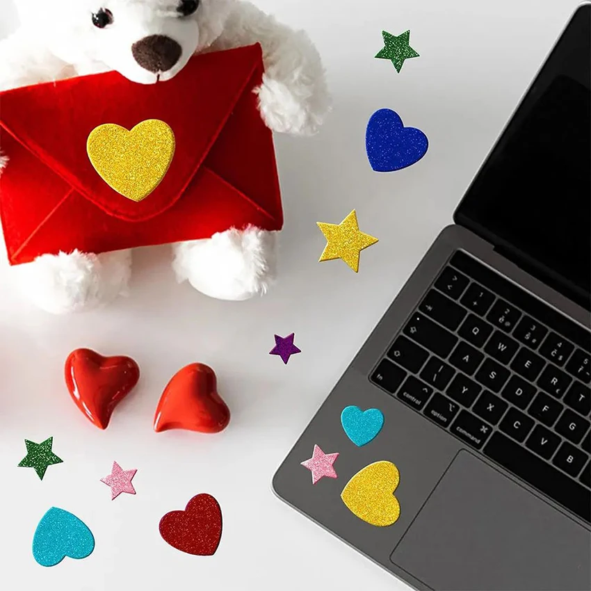 500 Adesivi Glitterati In Schiuma A Forma Di Cuore E Stella: Creatività E Colore Per Bambini E Biglietti!