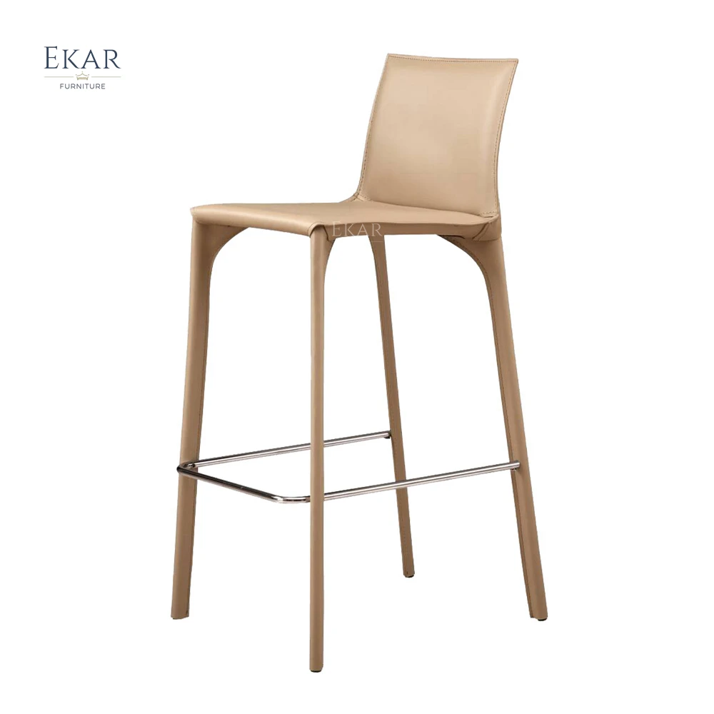 Metal Frame Bar Stool with Genuine Leather Seat - Sleek Style and Exceptional Comfort manufacture