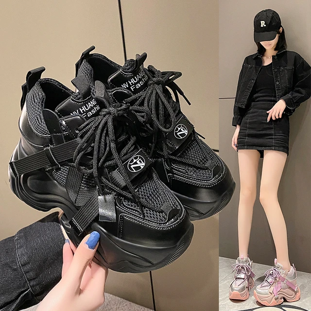 Women Platform Casual Breathable Mesh Shoes 2024 New Chunky Sneakers Wedges Hidden Heels Leisure Shoes Woman