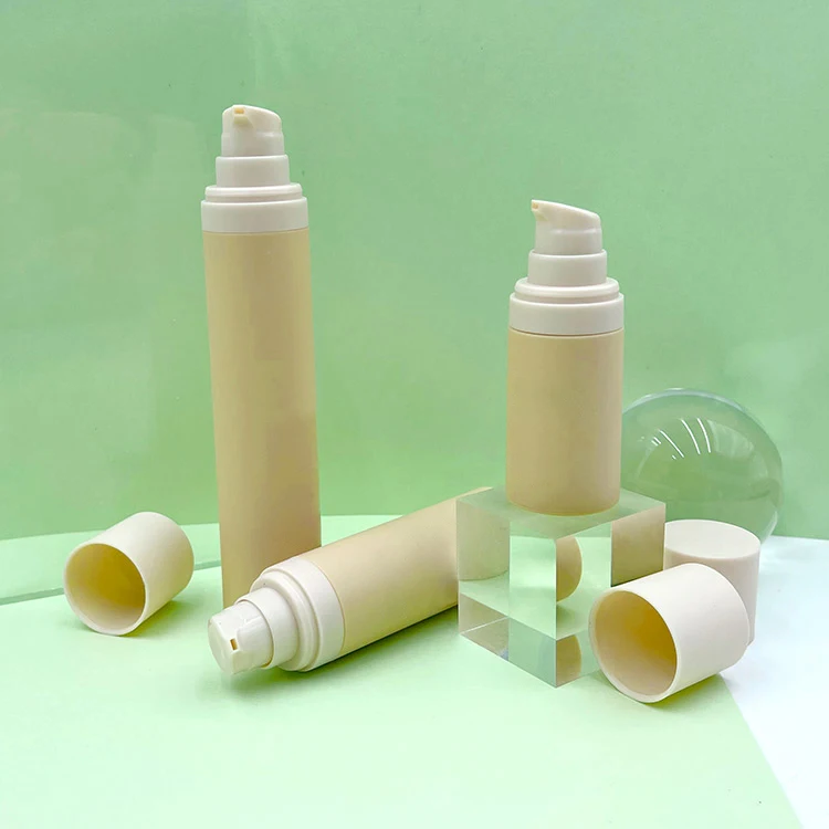 Yellow Round PP Plastic Airless Pump Bottles with Lotion Pump Cap Lid 15ml 30ml 50ml