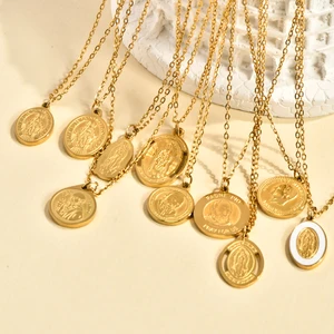 Fashion Wholesale Trendy Geometric 18K Gold Plated Stainless Steel Link Chain Long Pendant Necklace