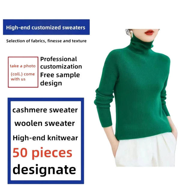 Autumn and winter 2023 new 100-year-old cashmere sweater women's loose semi-turtleneck knitted sweater women's wool
