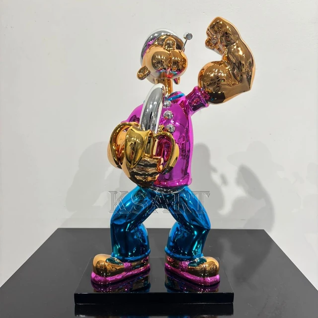 Electroplate Pop Art Cartoon Popeye Sculpture Fiberglass Classic Popeye Statue Gallery Decoration Resin Crafts