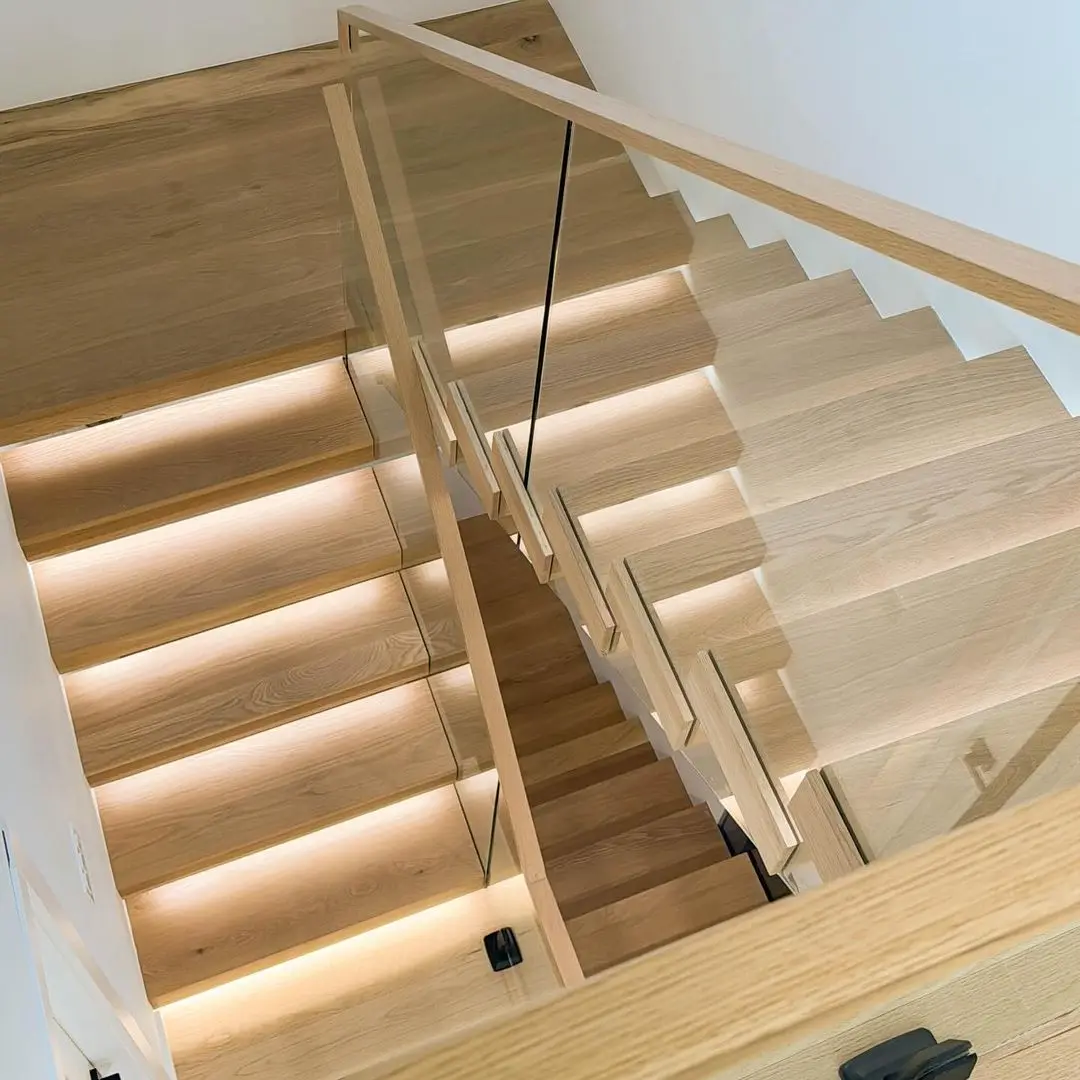 American oak treads stairs modern indoor Steel Structure straight stairs wood staircase factory