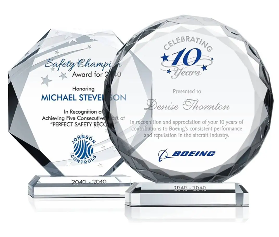 Crystal glass plaque employee recognition awards