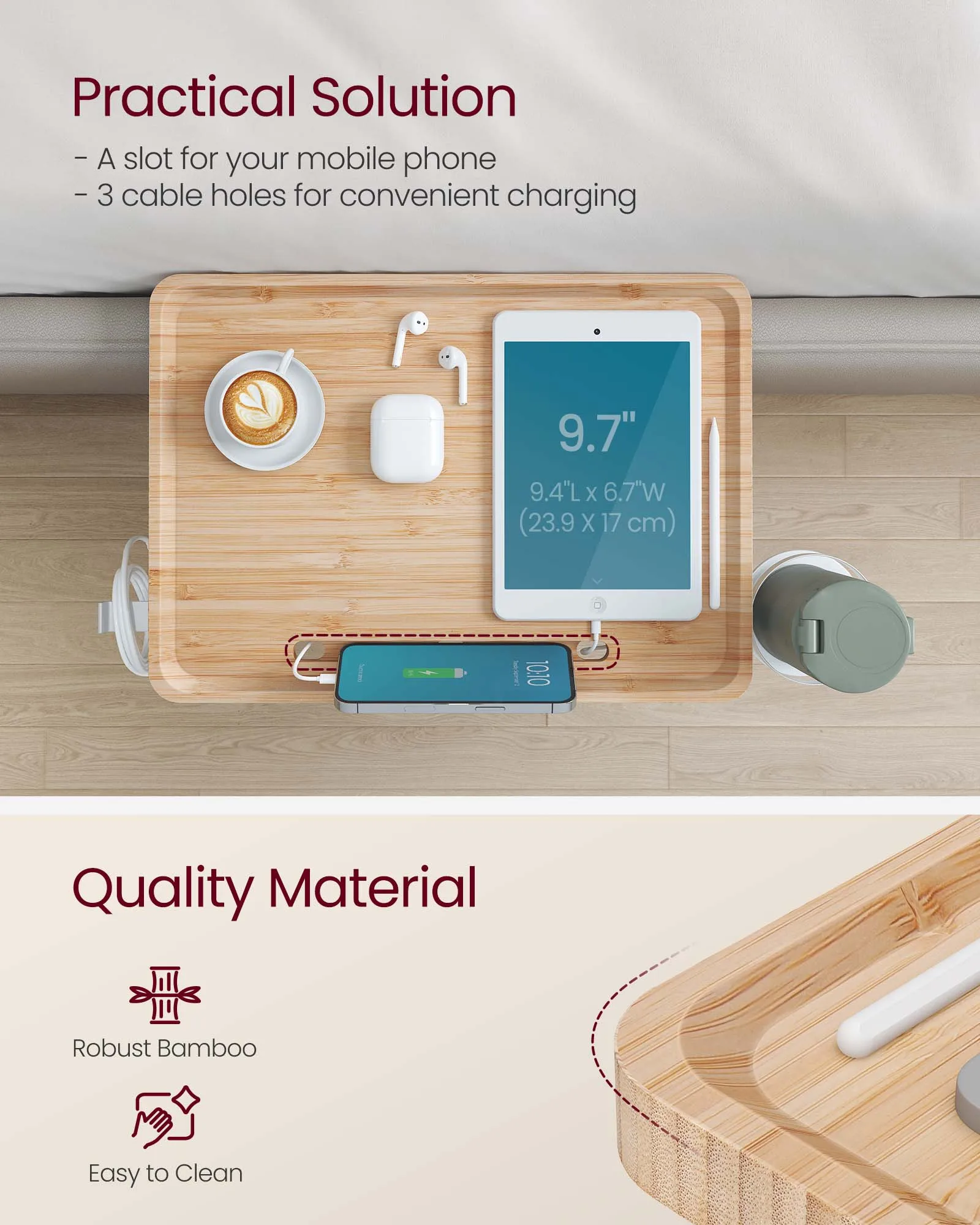 VASAGLE College Dorm Room Essentials Bedside Shelf for Top Bunk  Folding Bedside Shelf Clip on Bedside Table