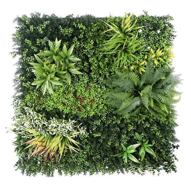 UV Indoor Outdoor plastic fake grass peony fence green leaf artificial grass hedge wall green wall panel